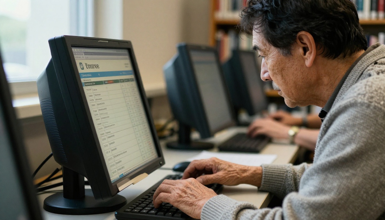 Senior patron receiving help with an online events calendar Senior patron receiving help with an online events calendar