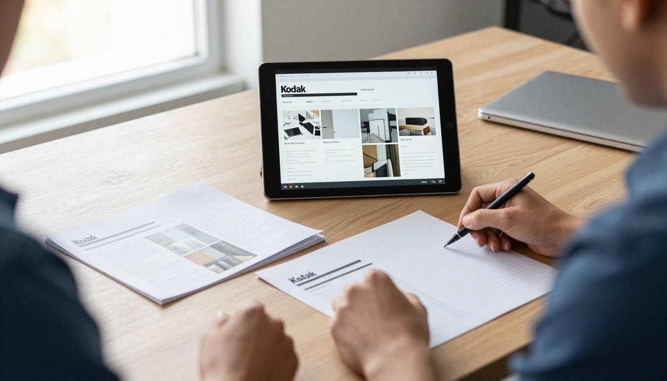Sales representative showing a tablet catalog to a retail buyer Sales representative showing a tablet catalog to a retail buyer