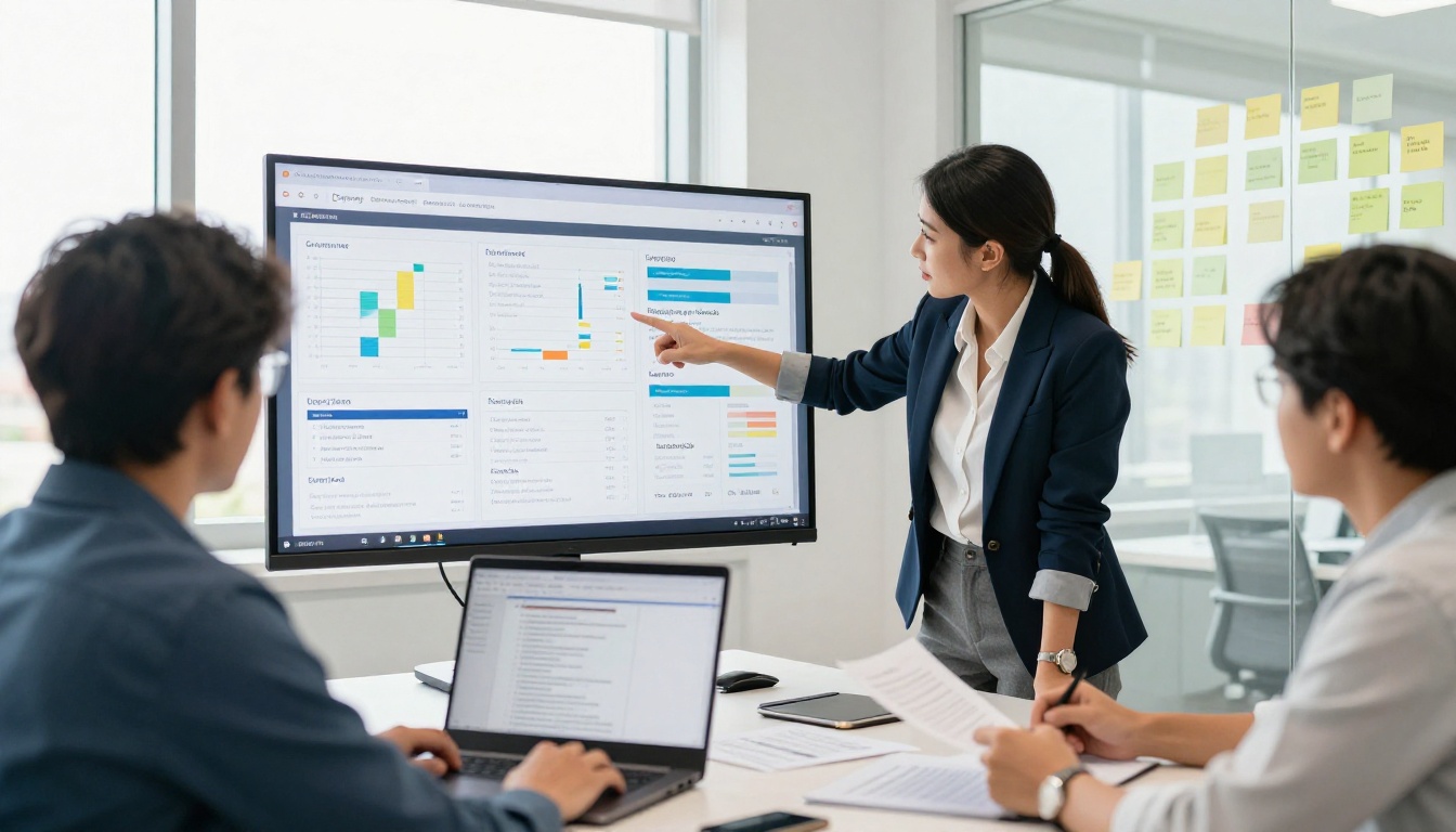A marketing team reviewing customer segment charts in a bright office