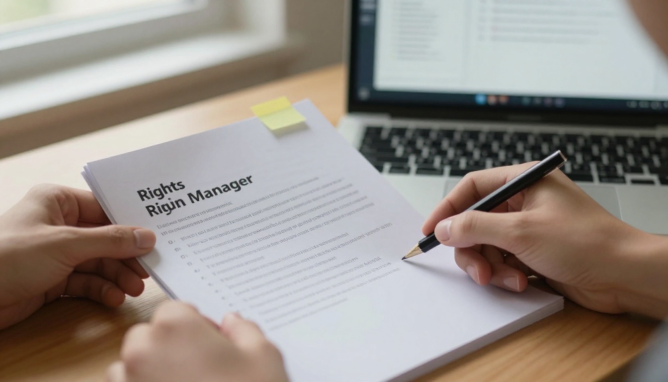 Rights manager flipping through a printed rights list with sticky tabs Rights manager flipping through a printed rights list with sticky tabs