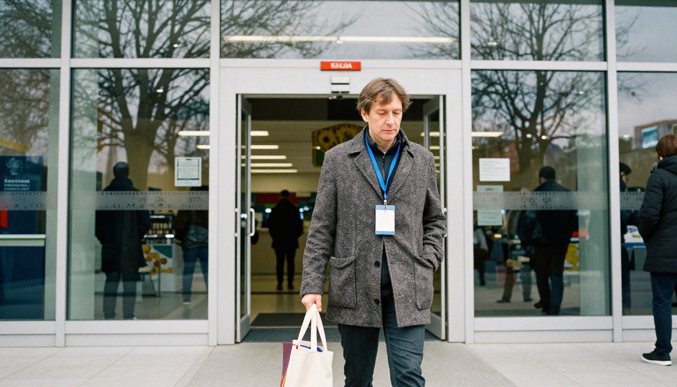 Author walking through the fair entrance with a tote bag and lanyard Author walking through the fair entrance with a tote bag and lanyard