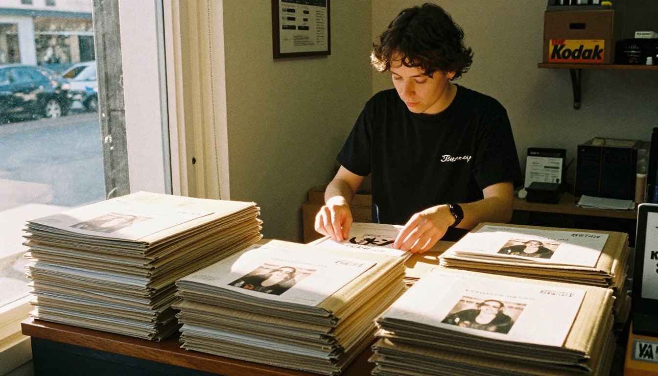 Small business owner at a shipping counter with parcels ready for customers