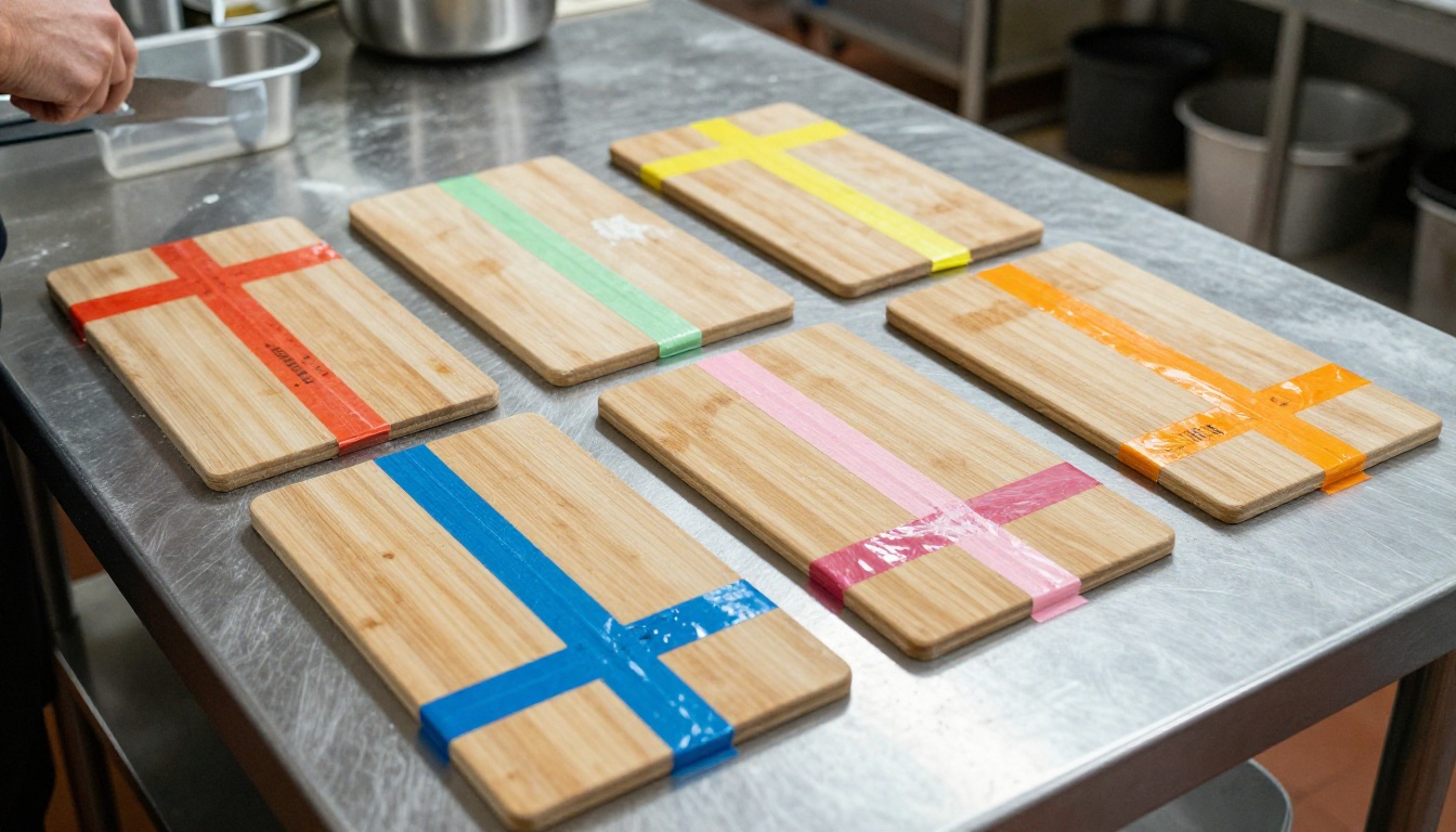 A chef labeling prep containers in a professional kitchen