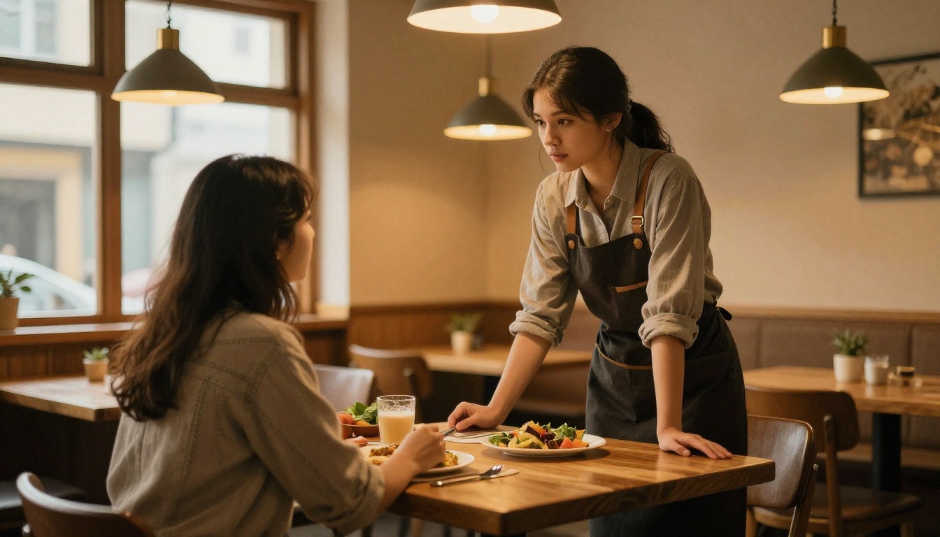 A server listening to a guest discuss dietary needs