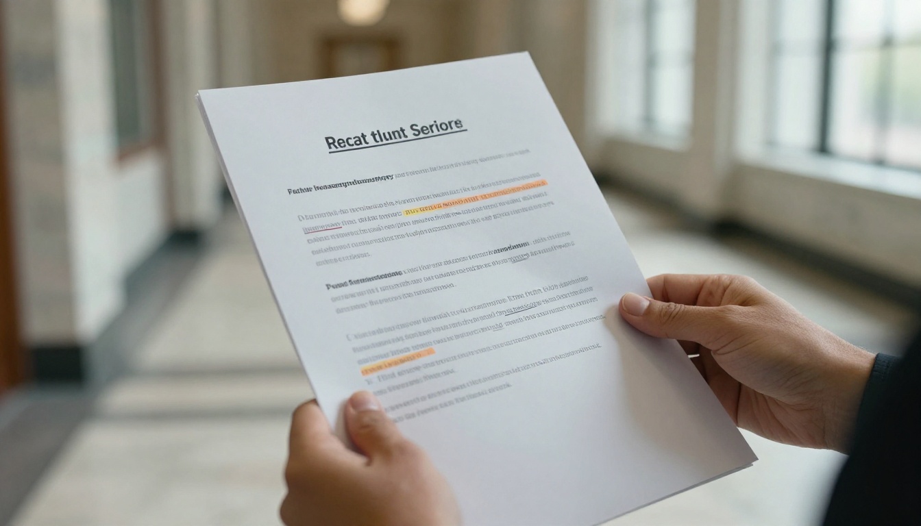 Legislative staffer holding a highlighted two page policy brief in a marble hallway