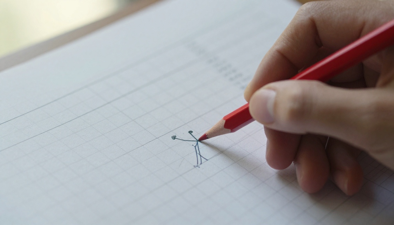 Researcher circling a figure on a printed data chart with a red pencil