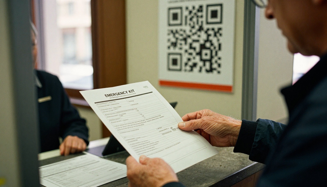 City hall clerk handing a printed checklist to a resident