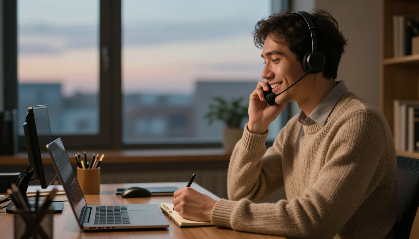 Customer success manager on a phone call taking notes