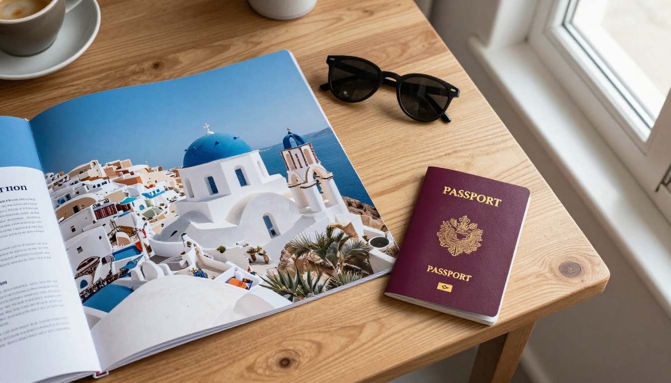 Sales team gathered around a table with an incentive trip brochure