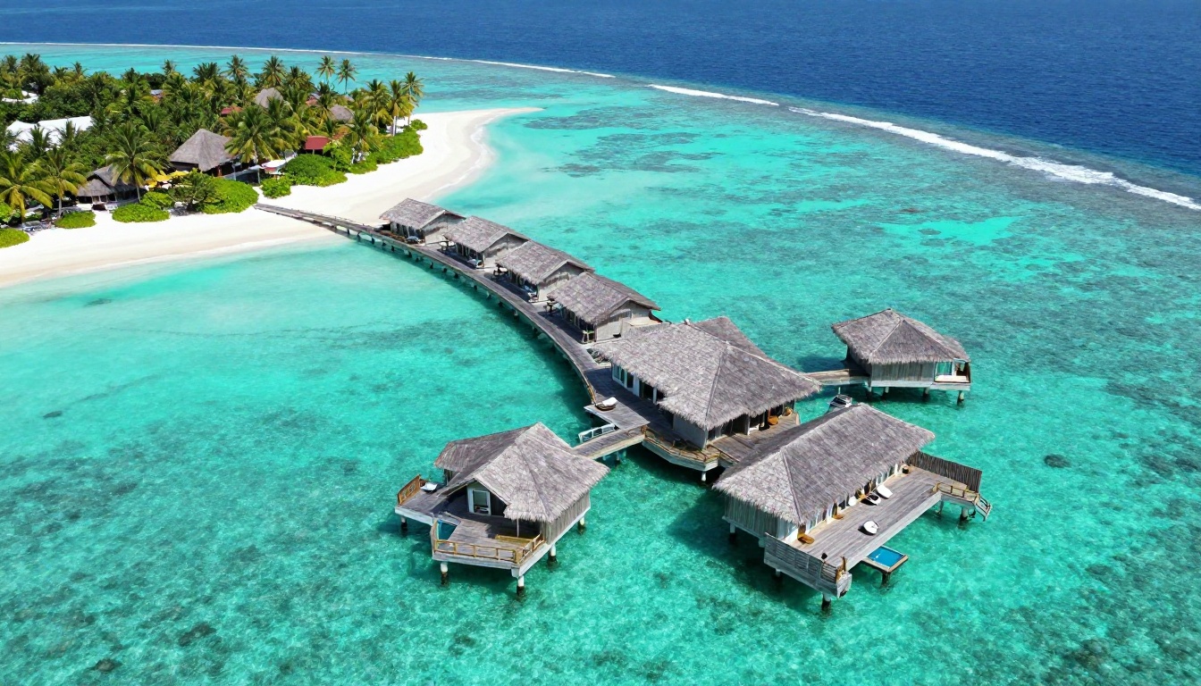 Aerial view of a luxury overwater resort