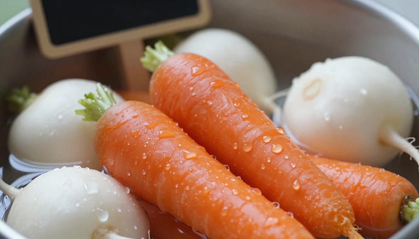 Freshly washed root vegetables with water droplets Freshly washed root vegetables with water droplets