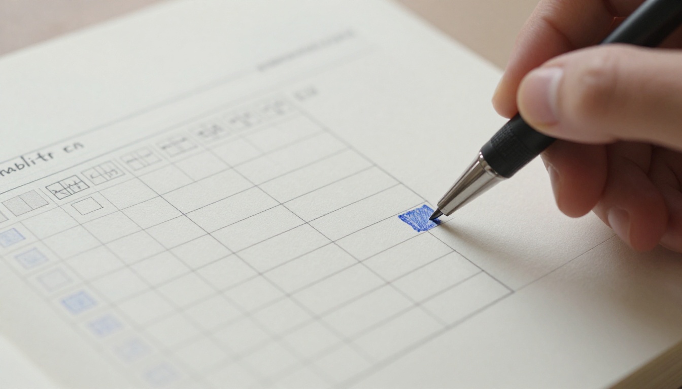 Habit tracker grid with checked boxes in a workbook Habit tracker grid with checked boxes in a workbook