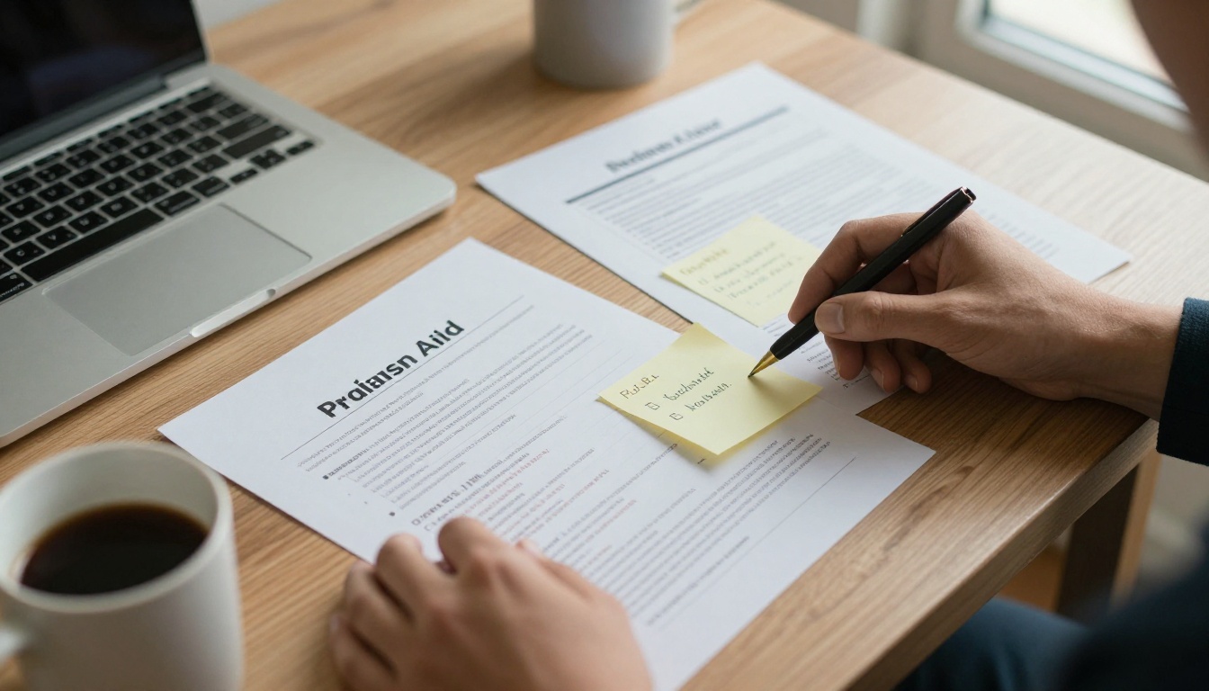 Property manager planning newsletter drafts at a desk