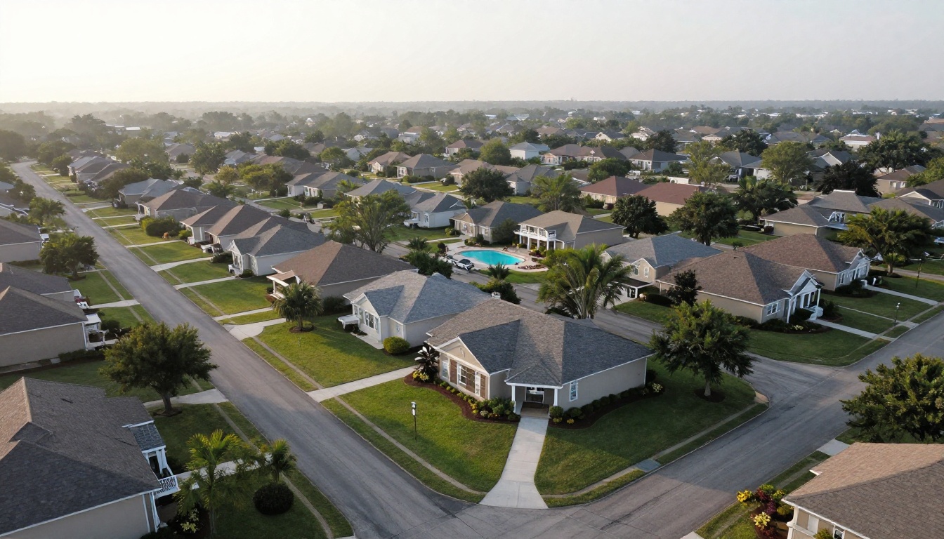 Aerial view of a tidy HOA neighborhood
