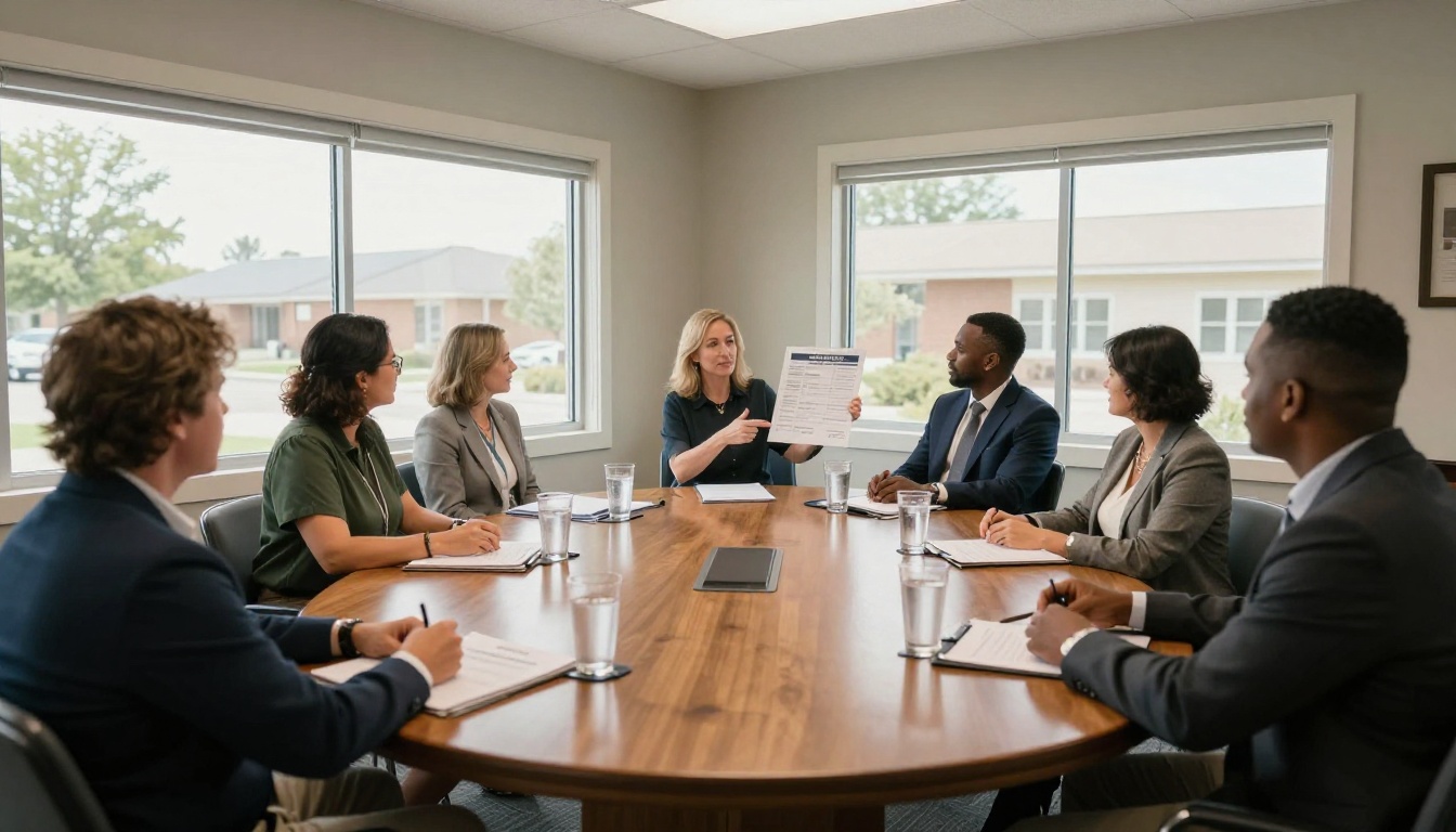 HOA board members meeting in a clubhouse