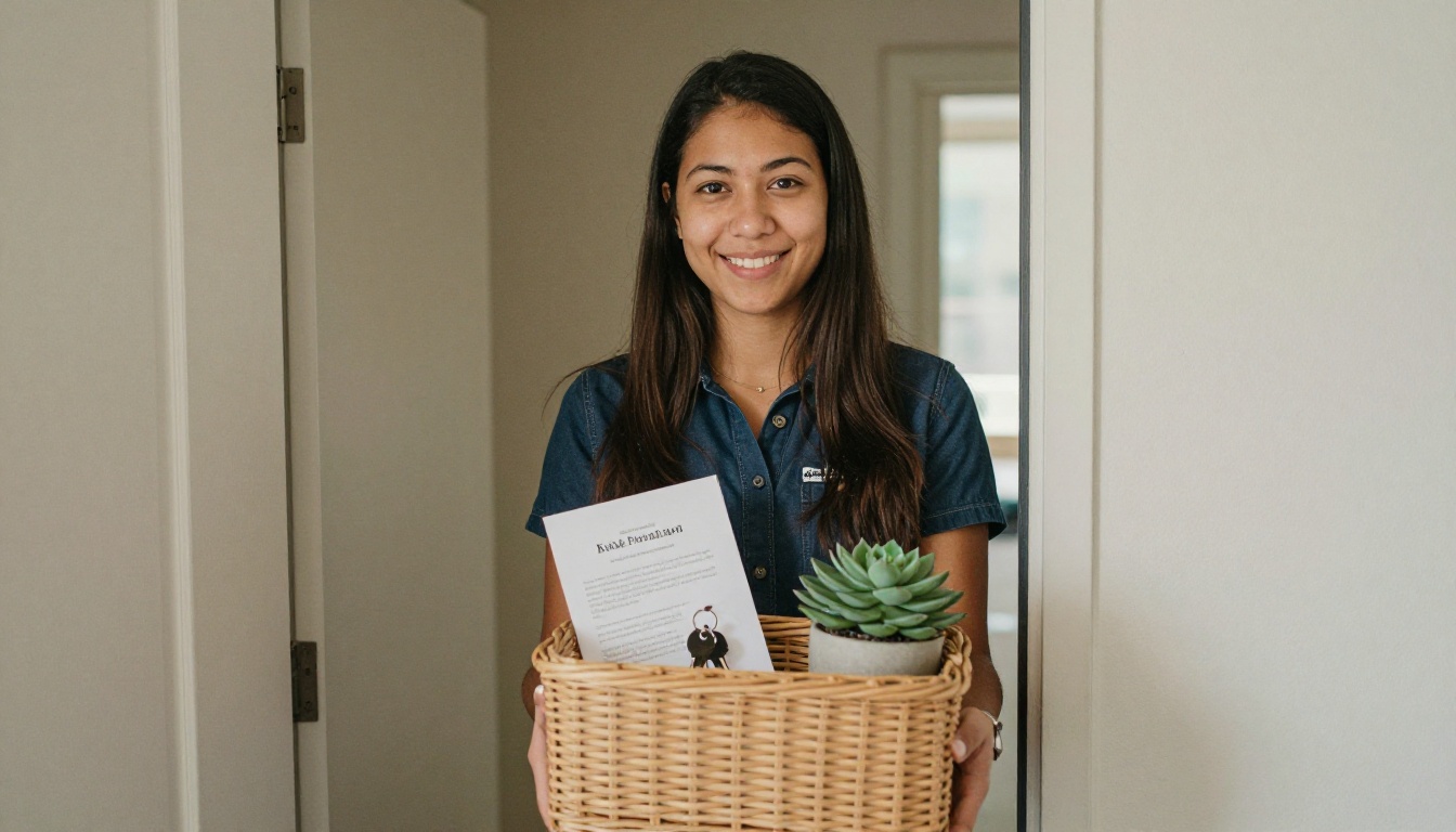 New resident receiving a welcome basket