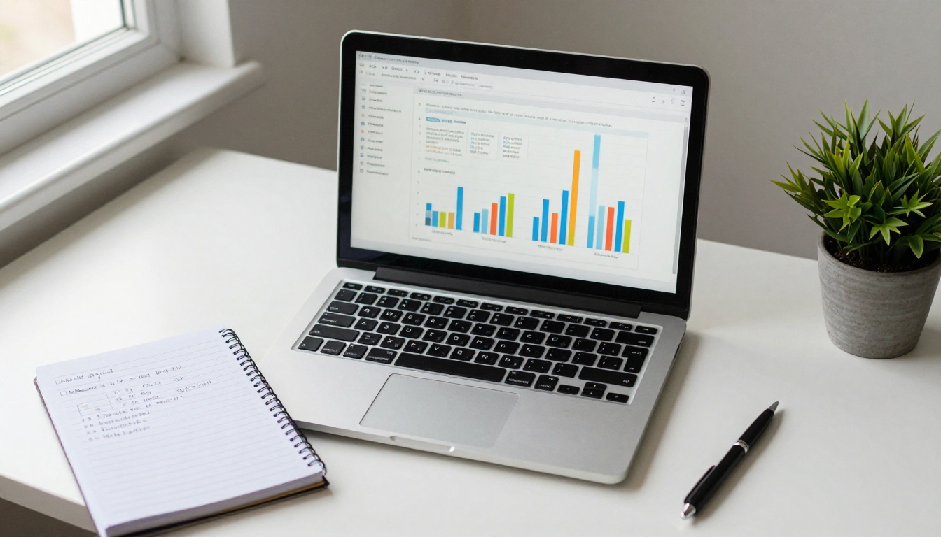 Reviewing newsletter analytics at a desk
