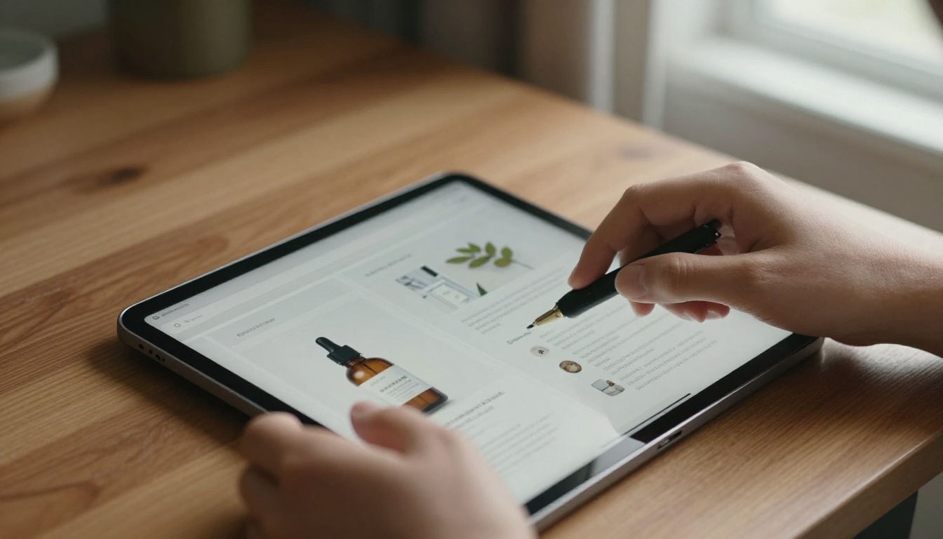 Hands flipping through a tablet catalog