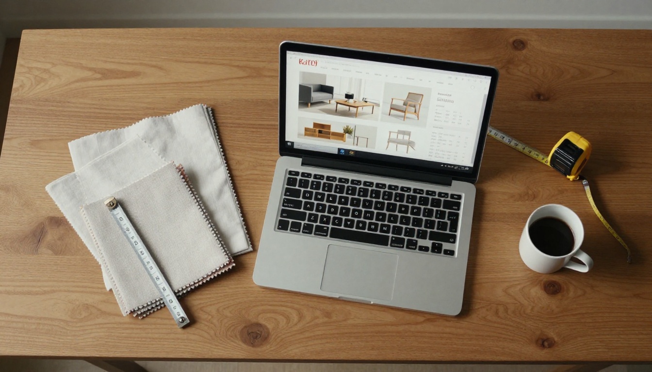Flat-lay of a furniture catalog with swatches