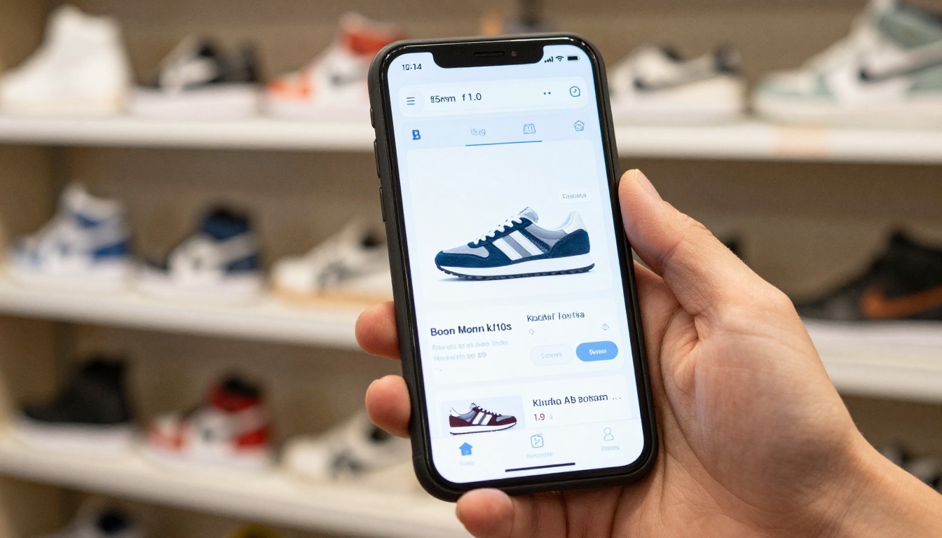 Phone showing a mobile sneaker catalog