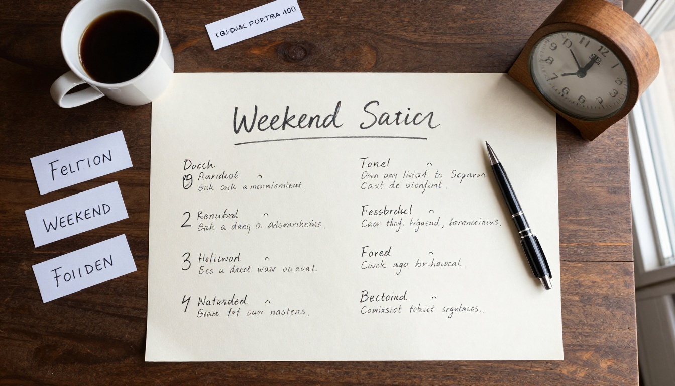 Handwritten reunion schedule laid out on a rustic table