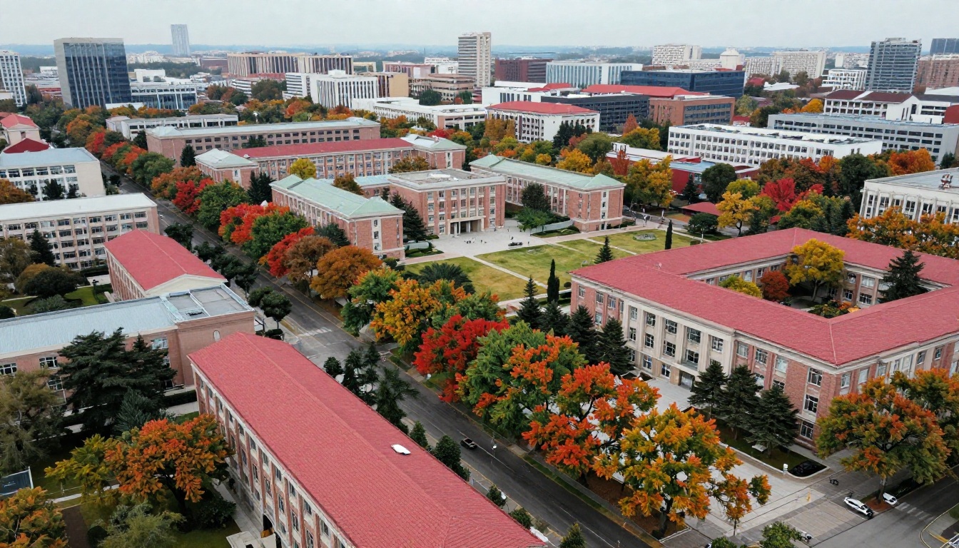 Aerial view of a university campus in autumn Aerial view of a university campus in autumn