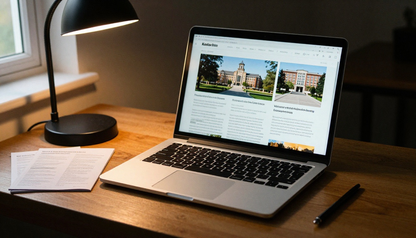 Laptop showing a page-turning digital brochure beside a printed viewbook Laptop showing a page-turning digital brochure beside a printed viewbook
