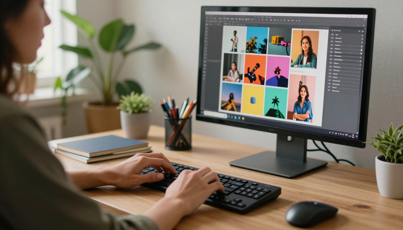 Hands working at a keyboard with a print layout on screen Hands working at a keyboard with a print layout on screen