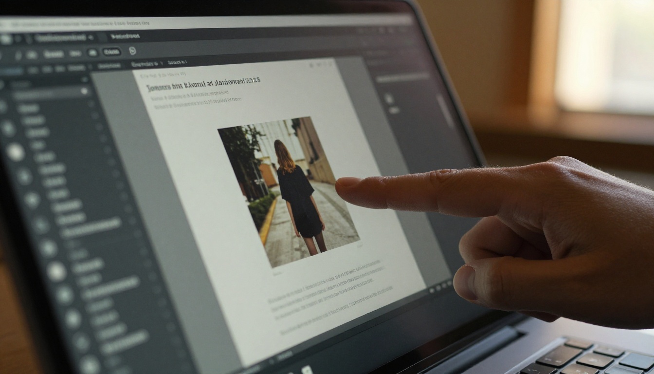 Finger pointing at fonts on a laptop preview Finger pointing at fonts on a laptop preview