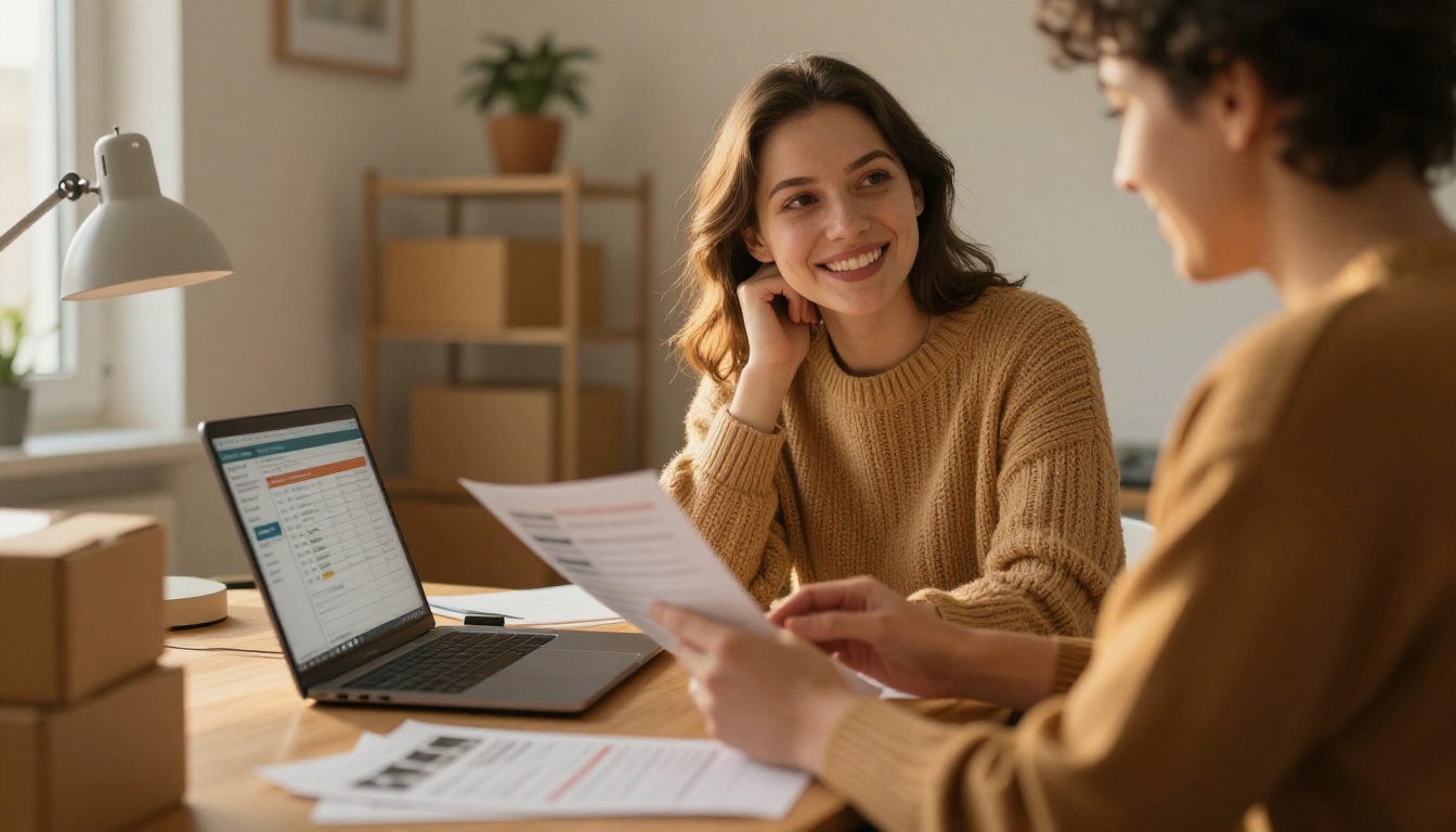 A small business owner smiling at a laptop showing new order notifications