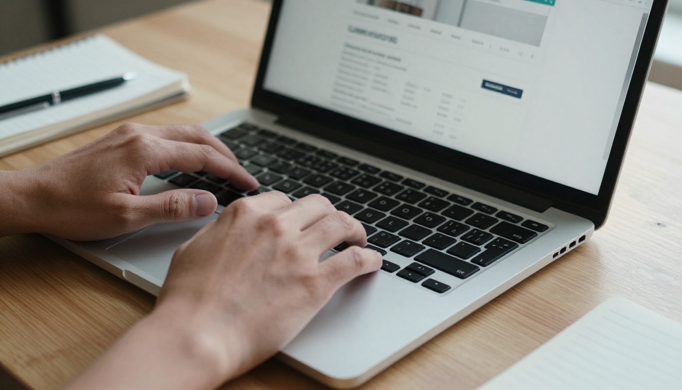 Hands setting up a product page on a laptop Hands setting up a product page on a laptop