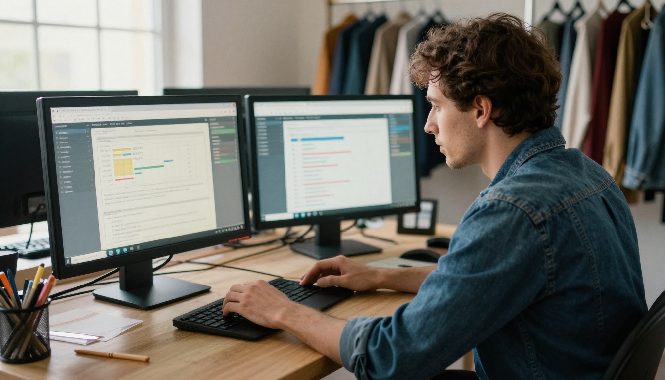 Two designers reviewing website analytics on a laptop