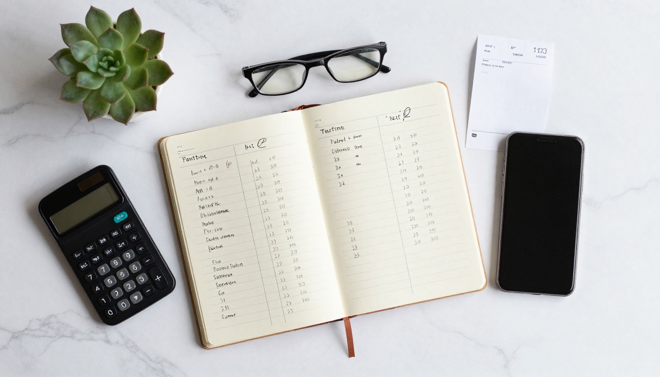Pricing notes and calculator on a marble desk Pricing notes and calculator on a marble desk