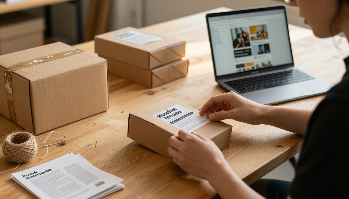 Boutique owner packing a sample order Boutique owner packing a sample order