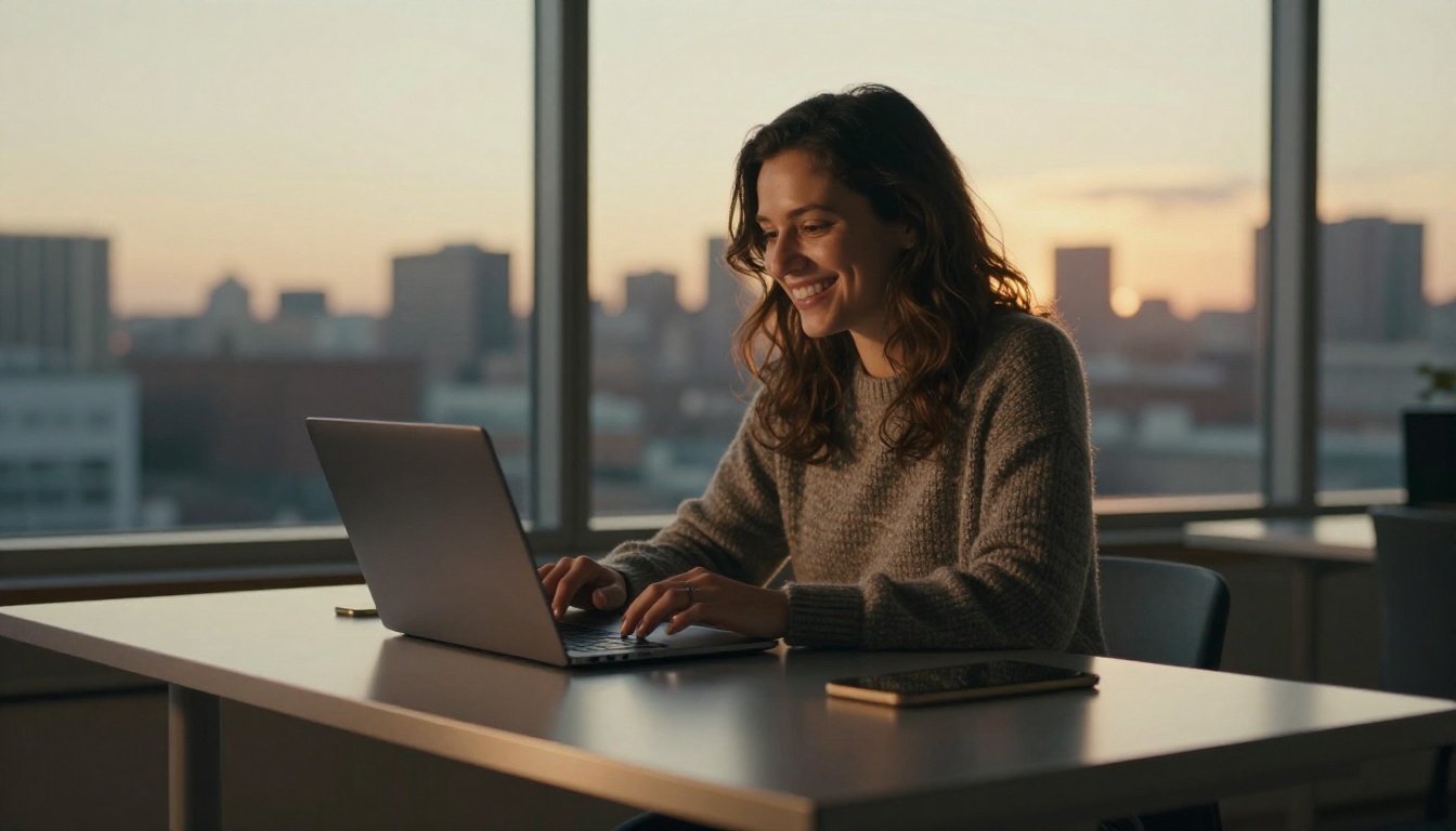 Entrepreneur at a standing desk at golden hour Entrepreneur at a standing desk at golden hour