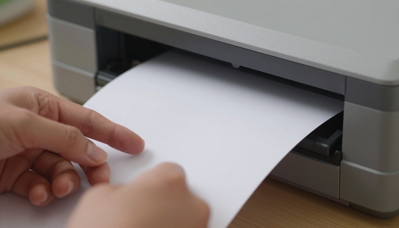 Hands feeding a printed page into a desktop scanner Hands feeding a printed page into a desktop scanner