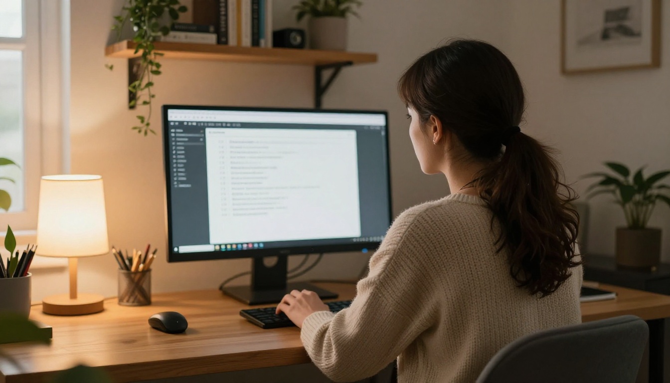 Woman reviewing a comparison table of file formats on a desktop monitor Woman reviewing a comparison table of file formats on a desktop monitor