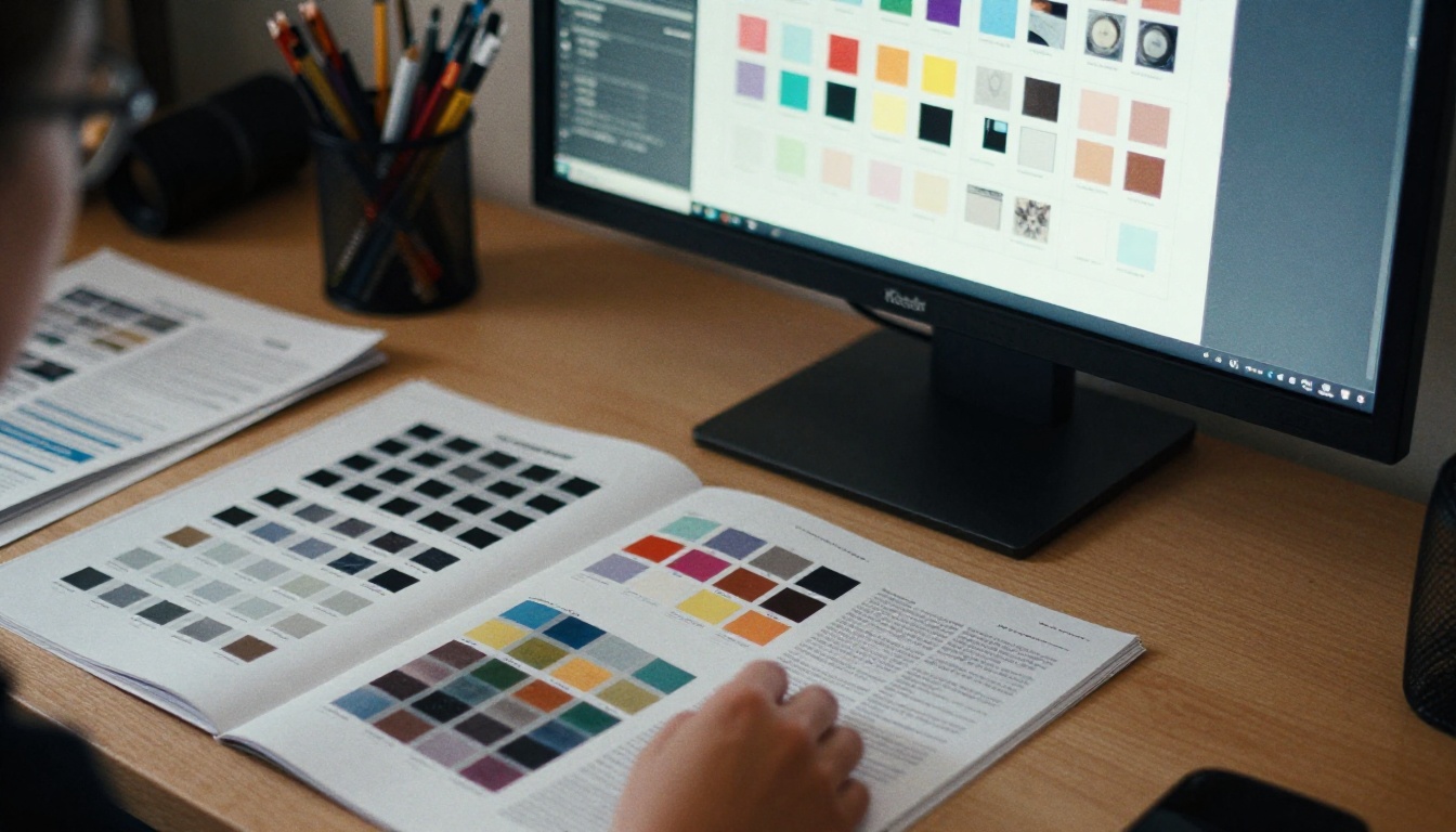 Designer checking contrast on a magazine layout