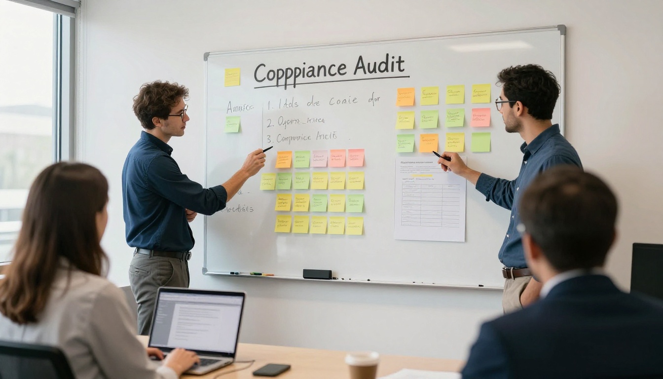 Team planning an audit with sticky notes