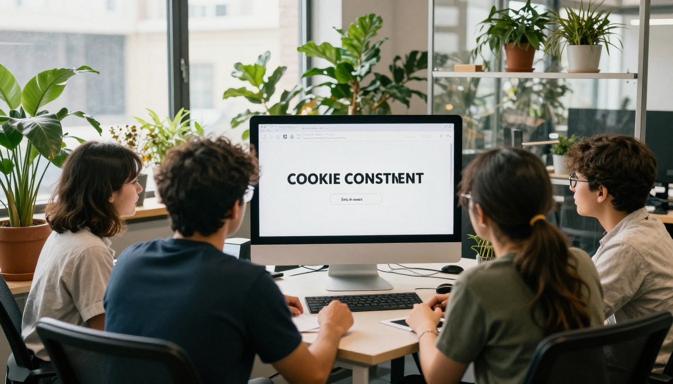 Team reviewing a cookie consent screen Team reviewing a cookie consent screen