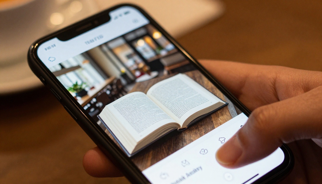 Hand holding a smartphone with a mobile flipbook