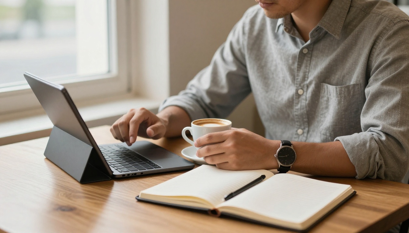Sales professional browsing a catalog on a tablet Sales professional browsing a catalog on a tablet