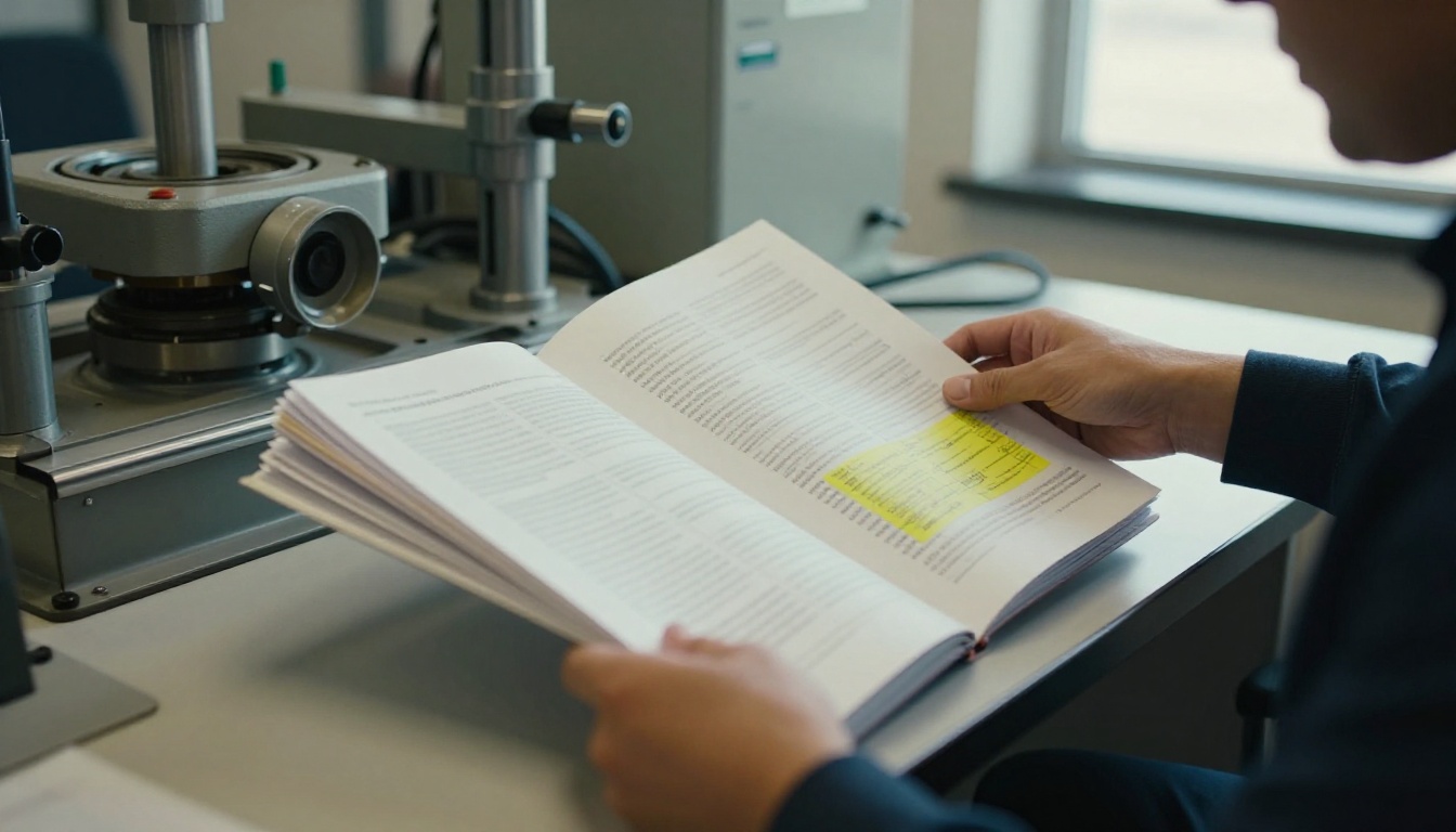 Procurement manager flipping through a thick printed industrial catalog Procurement manager flipping through a thick printed industrial catalog