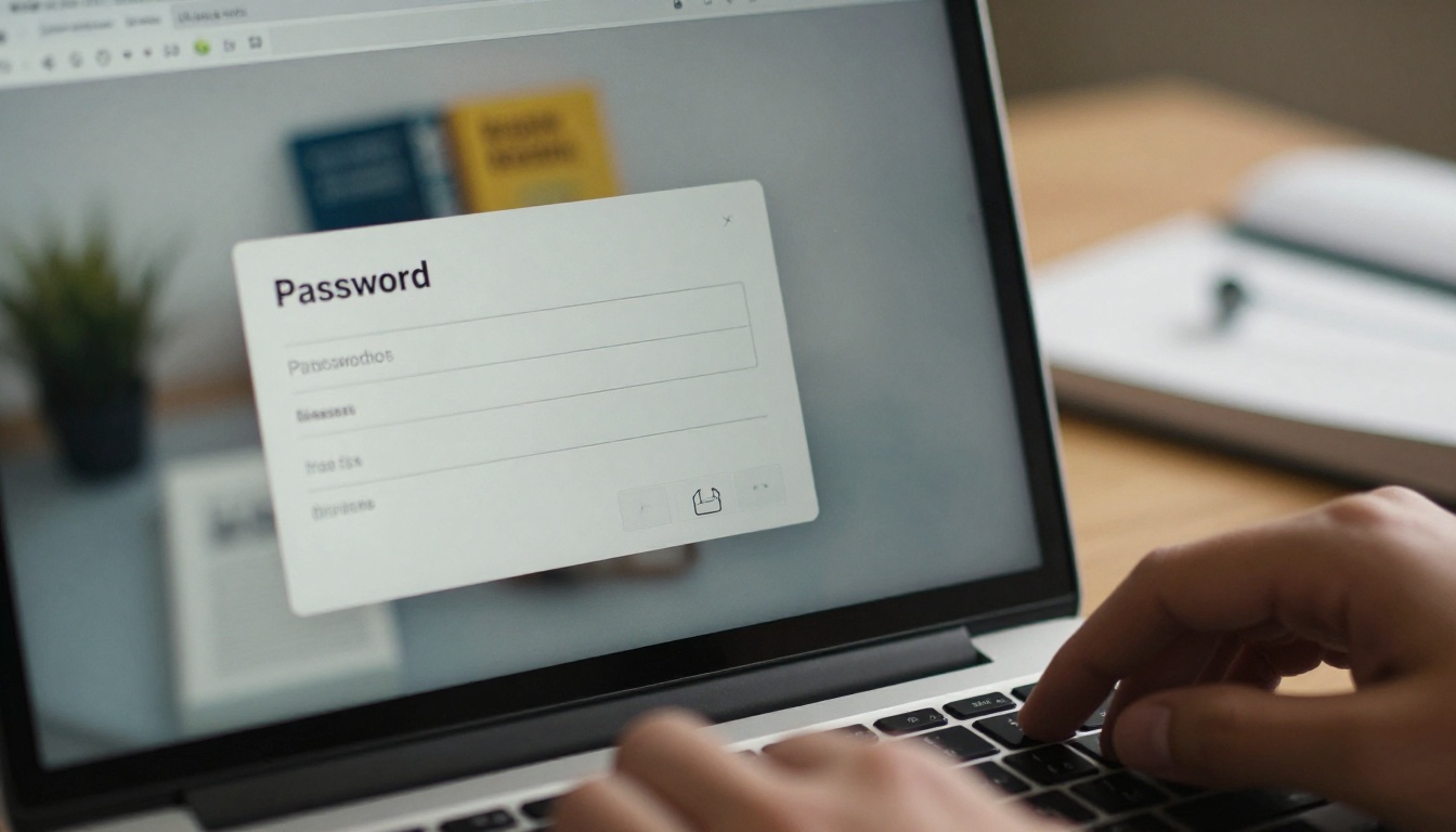 A laptop screen showing a password prompt for a digital book