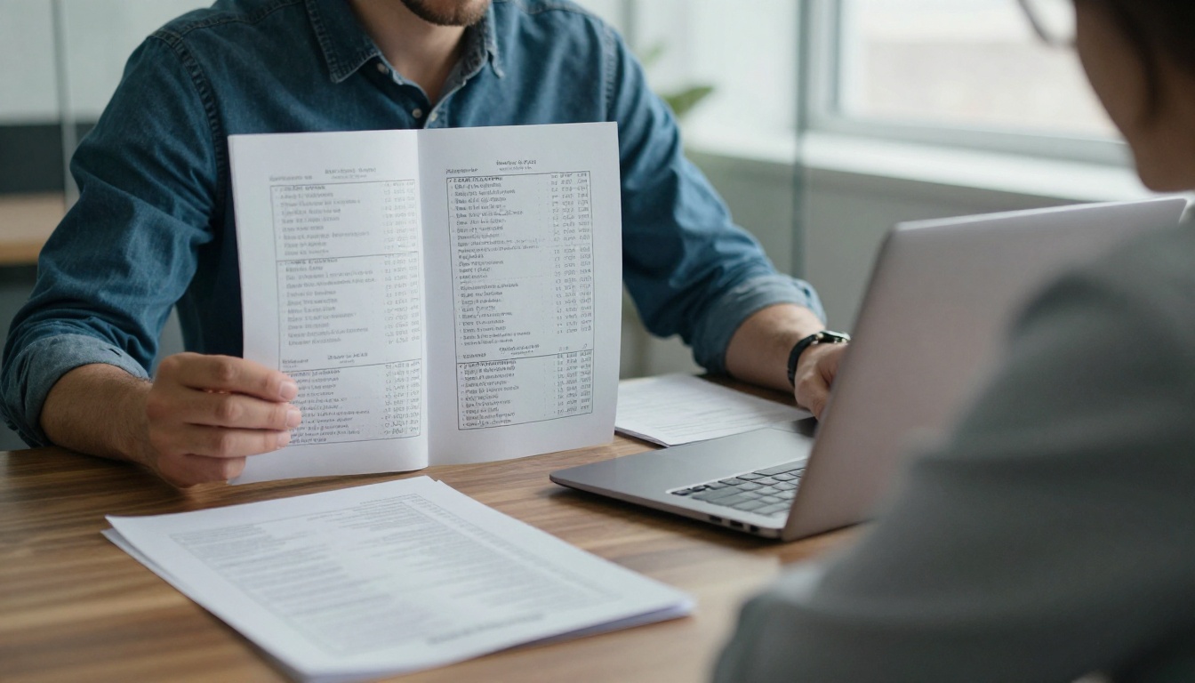 Two colleagues comparing subscription plan printouts