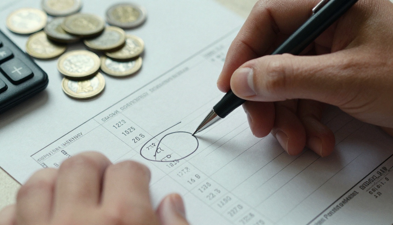 Pen over a printed invoice with circled numbers