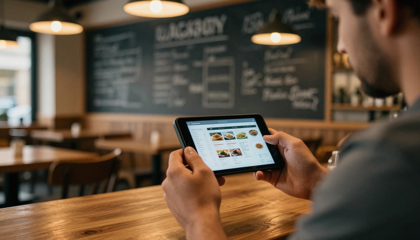 Restaurant owner scanning a digital menu on a smartphone