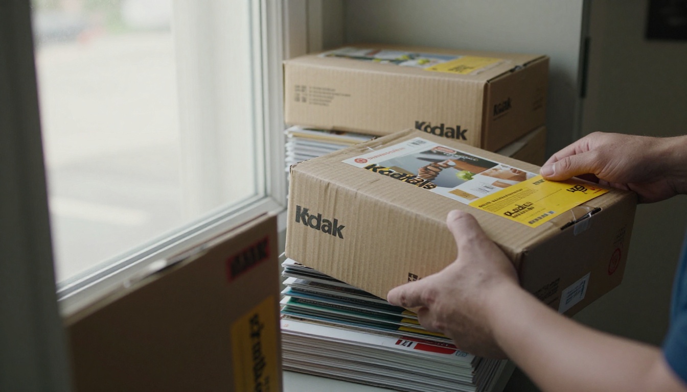 Mailroom shelves with stacks of printed catalogs being packed for shipping Mailroom shelves with stacks of printed catalogs being packed for shipping