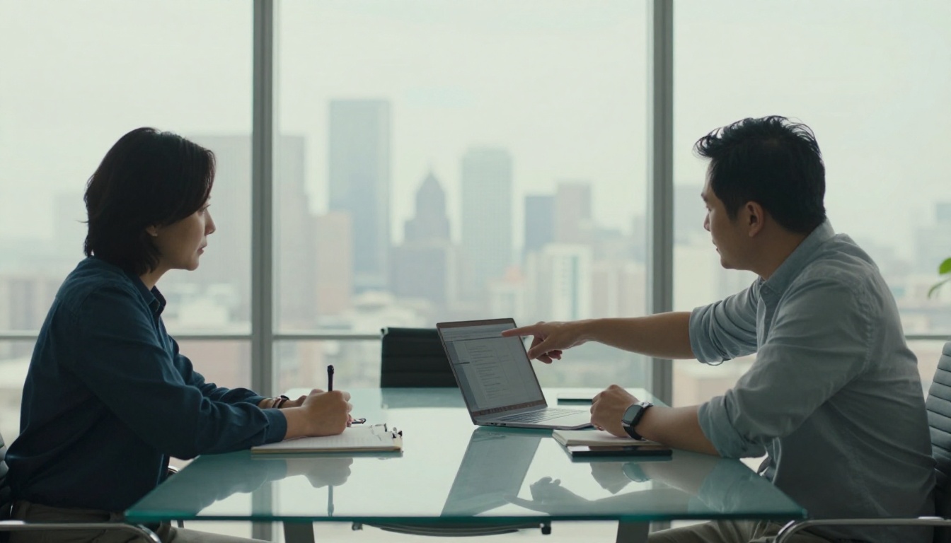 Colleagues reviewing a shared document in a bright office Colleagues reviewing a shared document in a bright office
