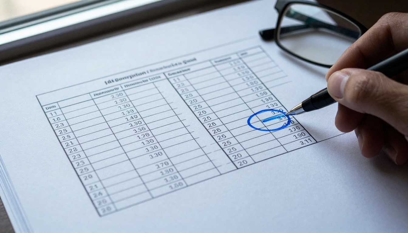 A table of costs with a pen circling a number
